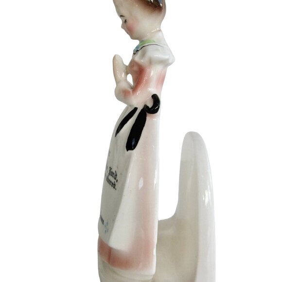 Vintage Enesco Mother in Kitchen Prayer Pink Lady Napkin Holder Ceramic Japan - Picture 6 of 8